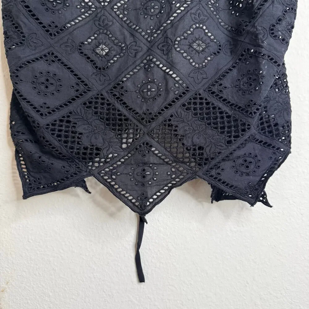 Free People top floral eyelets lace embroidery halter crochet boho XL summer